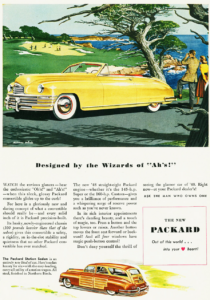 Advertisement for the "bathtub" Packard - that George Christopher kept in production through the 1950 model year