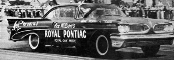 1959 Royal Pontiac at Detroit Dragway, where it was the first stock car to exceed 100 mph in the quarter mile and set a 13.91 elapsed time, both track records.